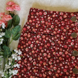Floral orange corduroy skirt